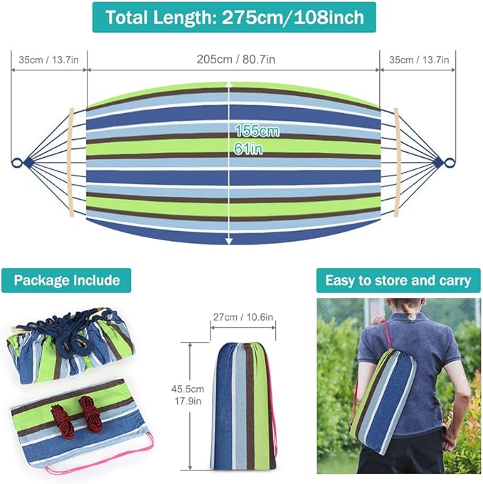 MOSFiATA Hammocks Portable Camping Hammock Upgraded 550lb Comfortable Fabric Hammock with Two Anti Roll Balance Beam and Sturdy Tree Straps for Camping Patio Backyard Outdoor （Light Green）