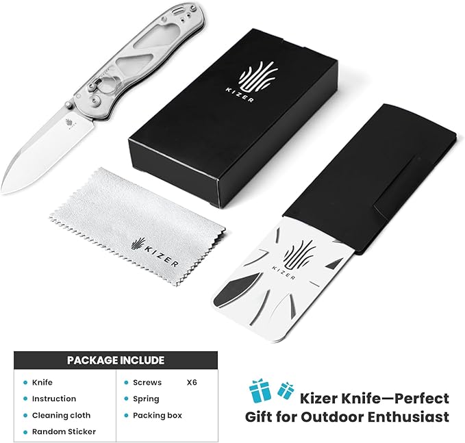 Kizer Drop Bear EDC Pocket Knife 2.98” Nitro-V Steel Blade Acrylic Handle Folding Knife with Thumb Stud Opener Clutch Lock Knife for Men Women Gift V3619A1