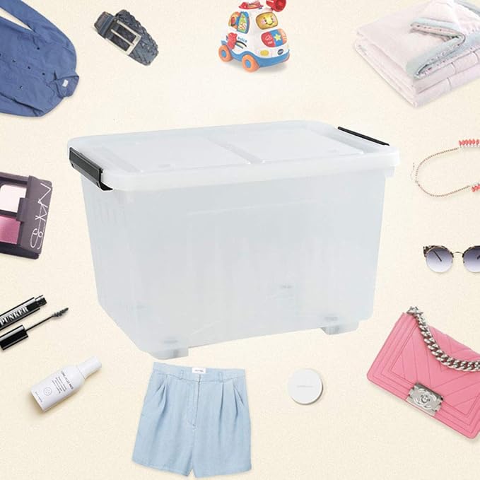 30 L Ultra Latching Box Storage Bins with Lids Clear Plastic Organizing Containers for Closet Bathroom and Office