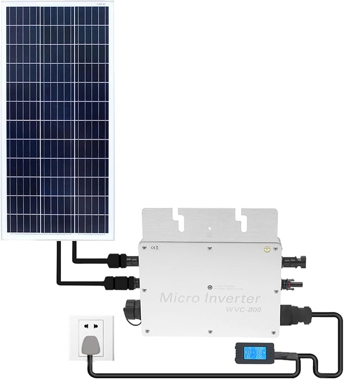 800W Solar Micro Inverter Grid Tie Solar Inverter with MPPT Technology Pure Sine Wave Inverters DC 22-50V Input AC 110V/120V Output for 36V Solar Panel LCD Display 12.6 x 3.54 x 8.66 in
