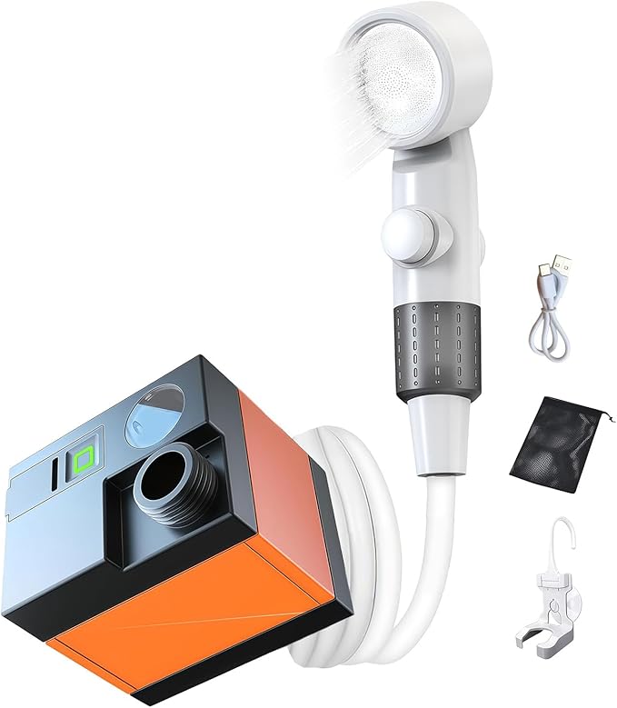 Portable Camping Shower Pumps with Rechargeable Battery Outdoor Head Sprayer for Hiking Pet Car Washing Portable Camping Pumps