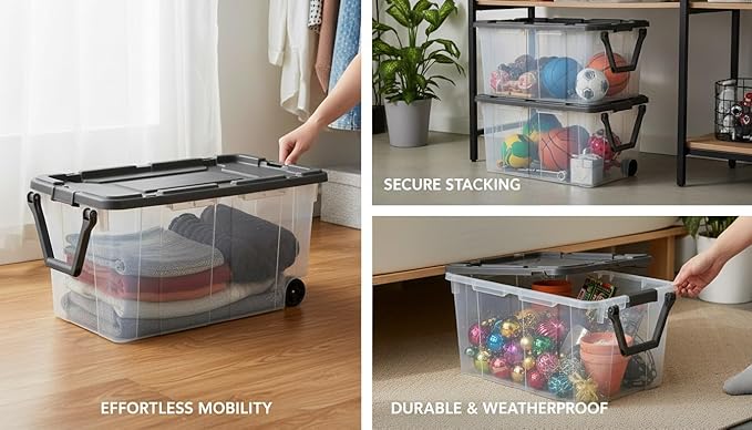 160-Quart Wheeled Stackable Storage BinHeavy-Duty Clear Plastic Container for Household &amp Garage Bulk StoragePerfect for Outdoor Camping and Seasonal Organization Gray 2-Pack