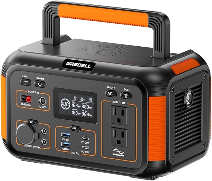 GRECELL Solar Generator 500W Portable Power Station 444Wh Solar Powered Generator 110V (1000W Peak) Pure Sine Wave AC Outlet PD 60W Fast Charge for Camping Outdoor Home Use Emergency Backup Trip RV