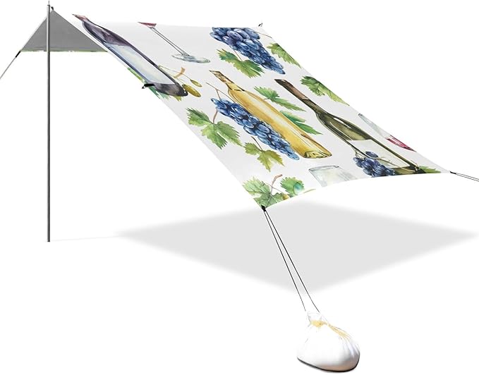 ALAZA Watercolor Bottles Glasses of Red and White Wines Grapes Beach Tent Sun Shelter Portable Canopy Sunshade for Outdoor Camping Picnics Backyard Fun 10x9 ft