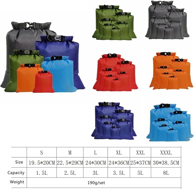 Waterproof Dry Bag 5PCS 1.5/2.5/3/3.5/5/8L Waterproof Dry Bag Pack Sack Swimming Rafting Kayaking River Trekking Floating Sailing Canoing Boating for SwimmingBoating(Mixed)