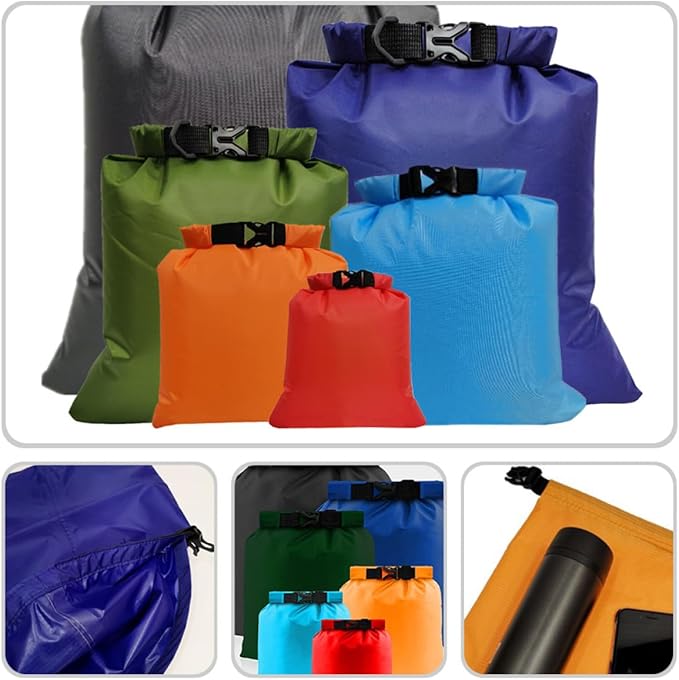 Multi-Function Waterproof Dry Bags Set 6pcs Lightweight Roll-Top Storage Pouches with Compression for Outdoor Adventure and Water Sports