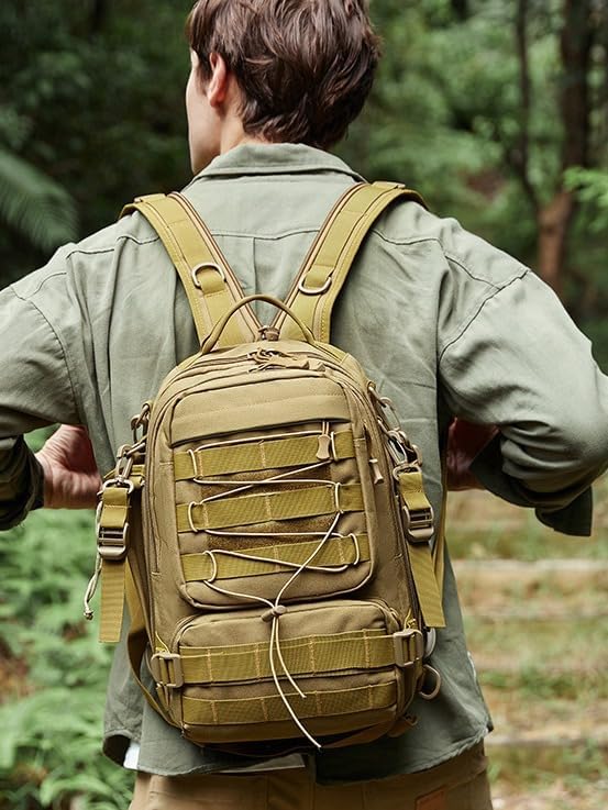 Men Backpacks Tactical Backpack Military Army Daypack For Hiking Camping Travel Hunting Rucksack Molle Bag (Brown 9.8 * 7.5 * 16inch(L*W*H))