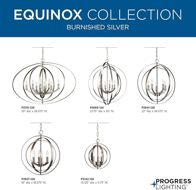 Progress Lighting 4-Light Foyer Pendant Equinox Collection Indoor P3827-126 Burnished Silver