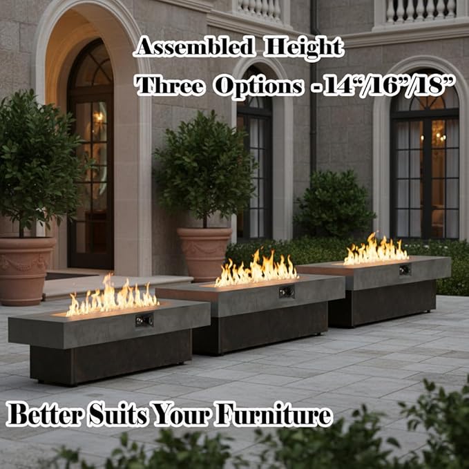 Outdoor Fire Pit Table Propane Gas Fire pits Outdoor Fireplaces 54'' Rectangular Firepit Table 50000 BTU Fire Table for Patio Set Three Options of Assembled Hight Grey.