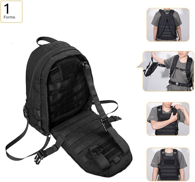 EXCELLENT ELITE SPANKER Military Tactical Backpack Detachable Backpack Quickly Turns into Outdoor Vest (Black)