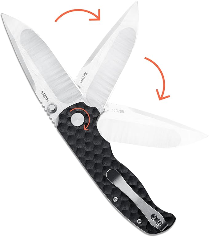 Men's Folding Pocket Knife – 3.4 Sandvik 14C28N Blade G10 Handle Ceramic Bearings Liner Lock Deep Pocket Clip – EDC Knife for Outdoor Hiking Survival Use