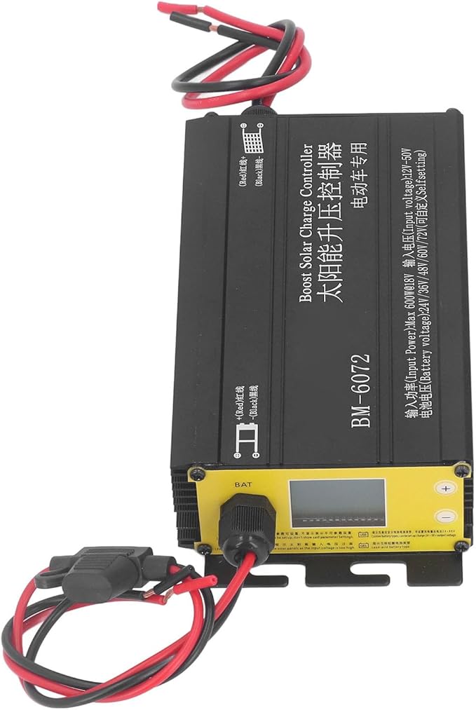 600W MPPT Boost Solar Charge Controller 12V 50V Input LCD Display Step Up Solar Charging Controller 24V 36V 48V 60V 72V Battery Charger for Electric Vehicles and Solar System Kits