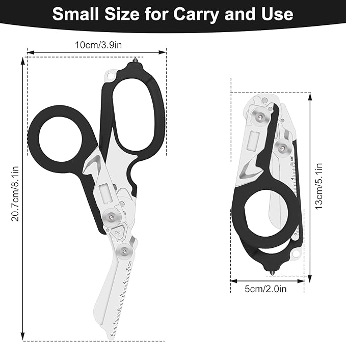 6 in 1 trauma shears folding emergency shear Outdoor Camping Tools Seat Belt Cutter Oxygen Cylinder Wrench Complimentary Adjustable Wrench (Electroplating Black Army Green)