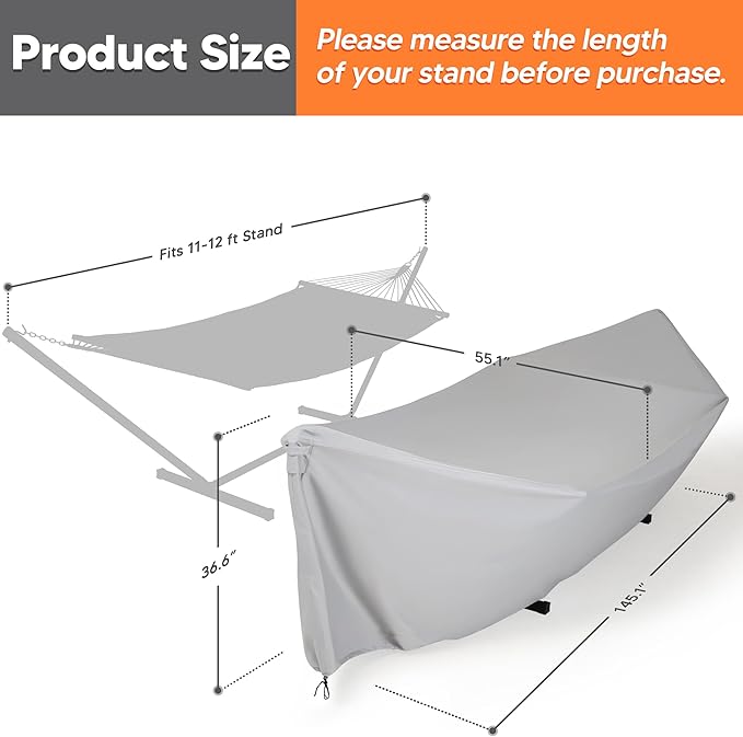 SUNCREAT Hammock Cover Water-Resistant Polyester Hammock Stand Cover for 11-12ft Stand Gray