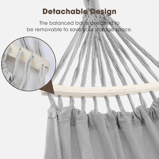 MOSFiATA Backyard Hammock with Tassels Max 500lbs Canvas Fabric Bohemian Style with Thickened Rope and Carry Bag for Outdoor Garden Patio Wedding Decor (Gray)