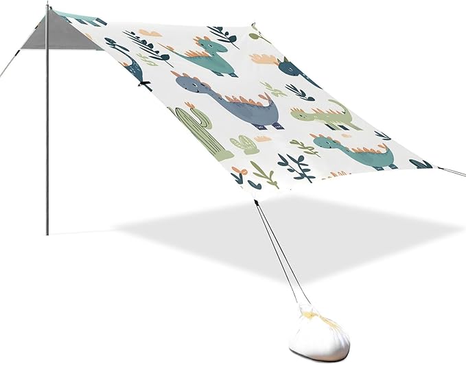 ALAZA Cactus Grass Dinosaur Pattern Beach Tent Sun Shelter Portable Canopy Sunshade for Outdoor Camping Picnics Backyard Fun 10x9 ft