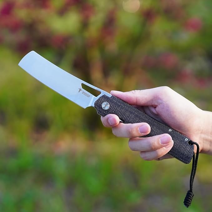 EDC Outdoor Folding Knife 4.01 Camping Chef Pocket Knife for Man Micarta Handle with Pocket Clip for Outdoor Cooking Fishing &amp Hiking.59-60 HRC D2 Steel Satin Blade. XUN119A-BMS