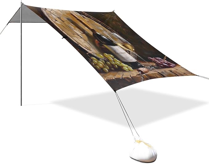 ALAZA White Wine Barrel Beach Tent Sun Shelter Portable Canopy Sunshade for Outdoor Camping Picnics Backyard Fun 10x9 ft
