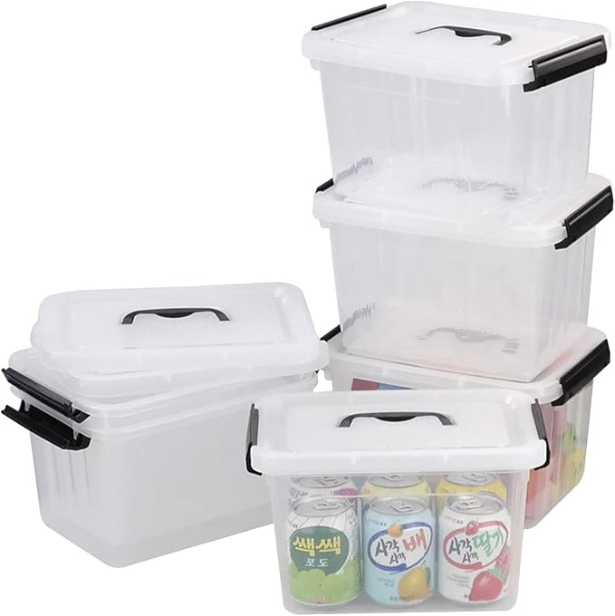Gloreen 6 Packs 6 Quart Clear Lidded Storage Bins with Handle Stackable Plastic Latching Storage Box Containers