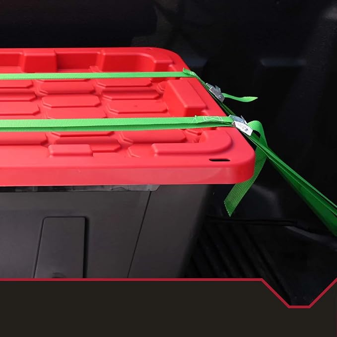 (Pack of 4) 27-Gallon Heavy Duty Plastic Storage Container Bin with Secure Snap Lid Black and Red Large Capacity Tote for Organization
