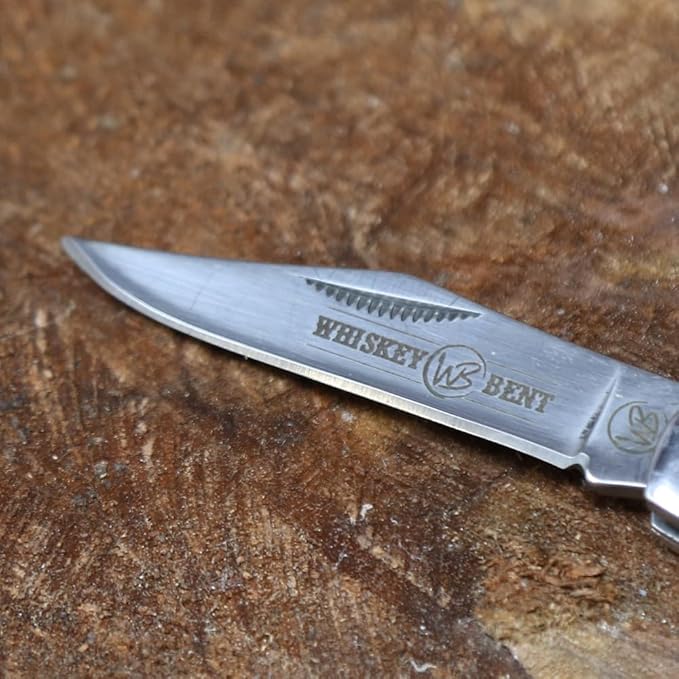 WHISKEY BENT HAT CO. Mini Hunter Folding Pocket Knife 2.75 Closed Length 440C Stainless Steel Blade (Stag Bone)