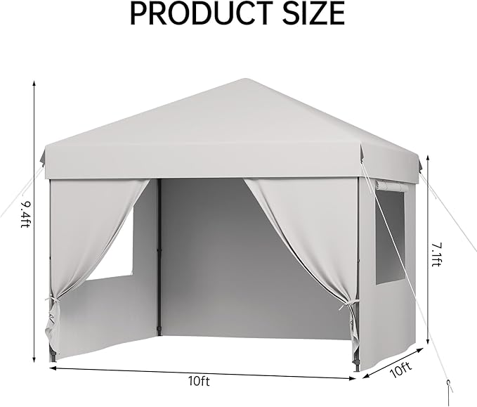 Pop Up Canopy Tent 10x10 Gazebo with 4 Removable Sidewalls Heavy Duty Outdoor Canopy for Patio Waterproof Instant Shelter for Parties &amp Camping White