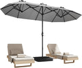 DomeShade 15ft Patio Umbrella with BaseLarge Outdoor Double-Sided Rectangle Umbrella with Crank Handle Market Umbrella for Poolside Garden Deck Backyard Beach Pools Gray