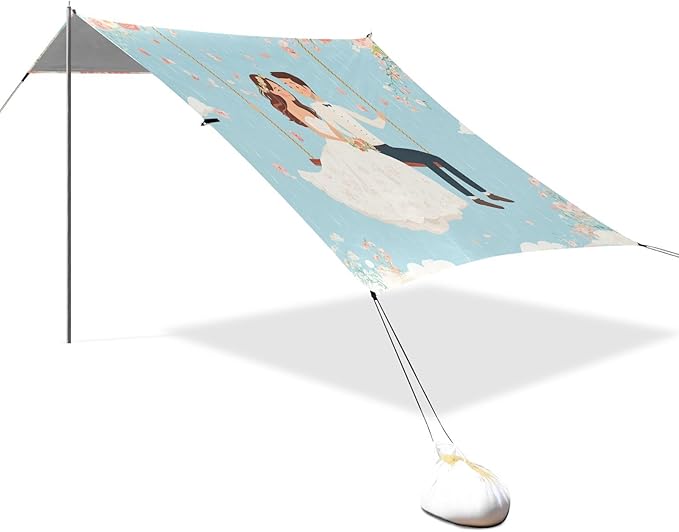 ALAZA Wedding Couple Swing Flower Beach Tent Sun Shelter UPF50+ Protection Beach Shade Canopy w/ 4 Sandbags for Outdoor Camping Fishing Backyard Fun Picnic 10x9 ft