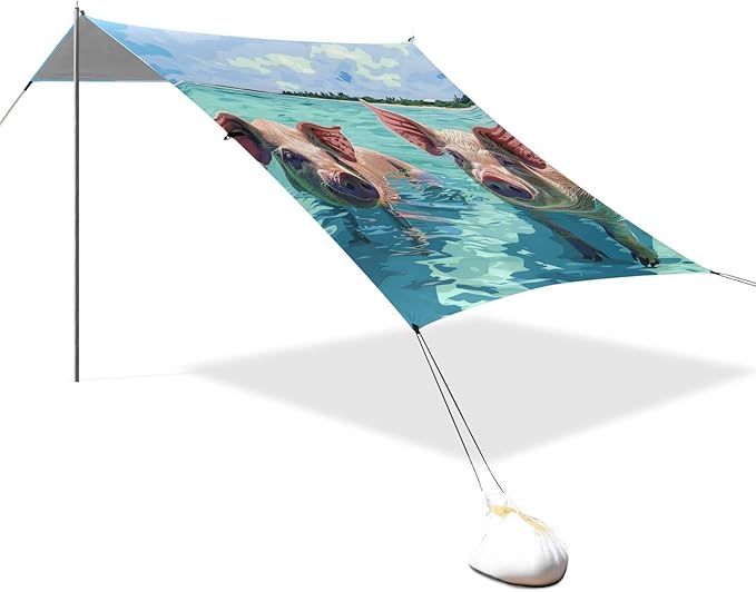 ALAZA Two Swimming Pigs Beach Tent Sun Shelter Portable Canopy Sunshade for Outdoor Camping Picnics Backyard Fun 10x9 ft