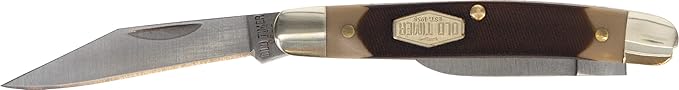 Old Timer 104OT Small Canoe 4.7in Stainless Steel Traditional Folding Pocket Knife with Clip Point and Drop Point Blades Sawcut Handle and Convenient Size for EDC Camping Hunting and Outdoors