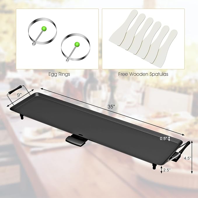Costzon 35 Electric Griddle 2000W Nonstick Extra Large Griddle Long Table Top Grill w/5-Level Temp &amp Drip Tray Indoor Outdoor Cooking Plates Teppanyaki Grill for Pancake BBQ Camping Gatherin