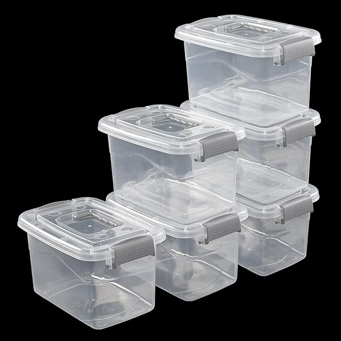 6 Packs 5 Quart Clear Storage Bin Latching Container Box with Handle