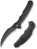 TRIVISA knives - Lacerta-04B |Hawkbill EDC Pocket Flipper Knife for Men Folding Pikal Knife with Reversible Wire Clip 3.34 PVD Blackwash 14C28N Steel Blade &amp Micarta Handle