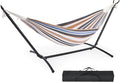 DUMOS Double Hammock with Space Saving Stand Heavy Duty Steel Frame Portable for Outside &amp Indoor Use 450lbs Capacity Easy Assembly Carrying Bag Included Beige
