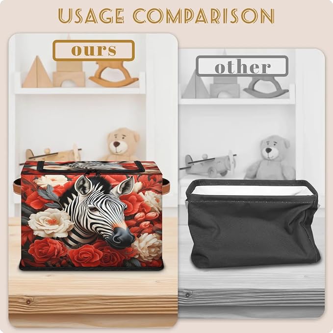 2Pcs Clothing Storage Bins with Zipper Lid Animal Zebra Storage Baskets for Organizing Foldable Storage Baskets for Closet Frame Storage Box with Reinforced Handles