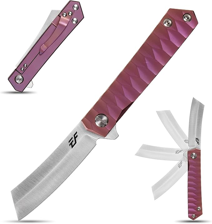 Eafengrow EF97 Pocket Knife Folding Knives D2 Steel Blade Titanium Handle Camping Outdoor Tools Knife EDC Hand Tool(purple)