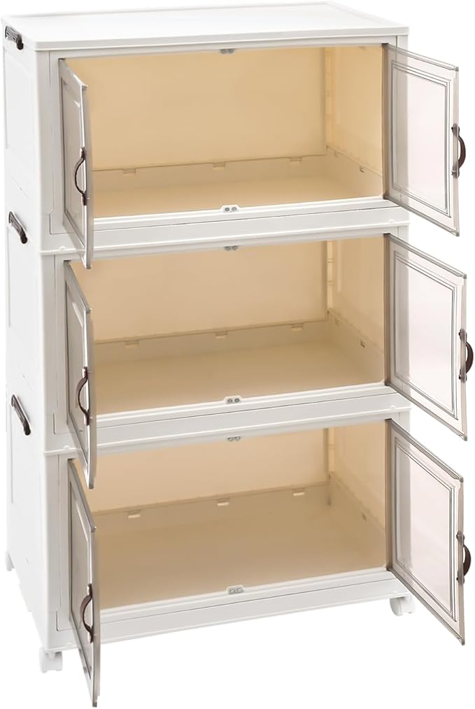 3 pack large capacity White storage bins with Lids Folding Boxes Collapsible Storage Bins Stackable Storage Containers with Wheels Stackable Storage bins Cabinet Pantry Storage Car Trunks