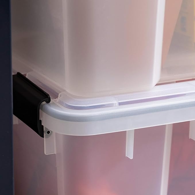 IRIS USA WeatherPro 74 Qt Storage Bins with Lids 2 Pack BPA-Free Plastic Gasket Box with Tight Latch and Seal Stackable Nestable Tote Tub - Clear/Black