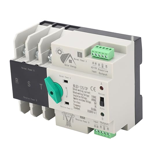 3P 110VPower Automatic Transfer Switch 100A Din Rail Type Mini ATS Backup Emergency Power Electrical Selector Generator Changeover Switch