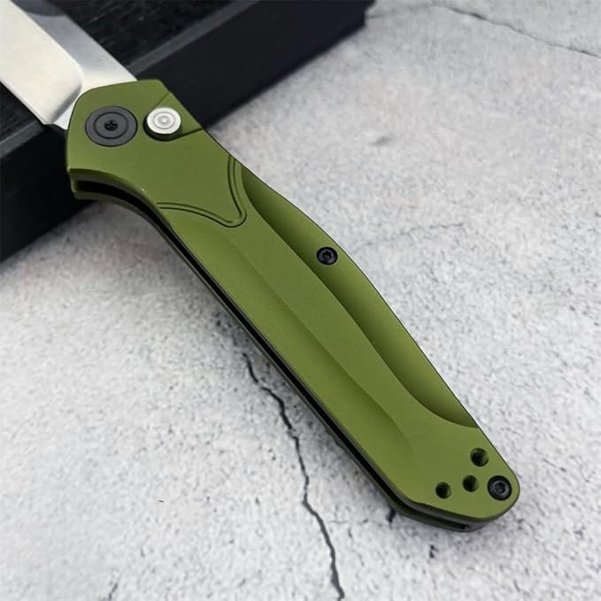 7.7'' Folding Knife White D2 Steel Blade Green Aluminum Alloy Handles Pocket Knife EDC Outdoor portable Camping Knife with Pocket Clip