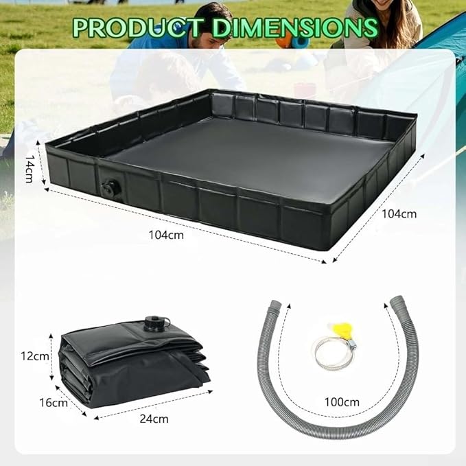 Camping Shower Base Foldable Portable Tray with 100cm Drain Hose Large Outdoor Shower Floor Mat 104x104cm