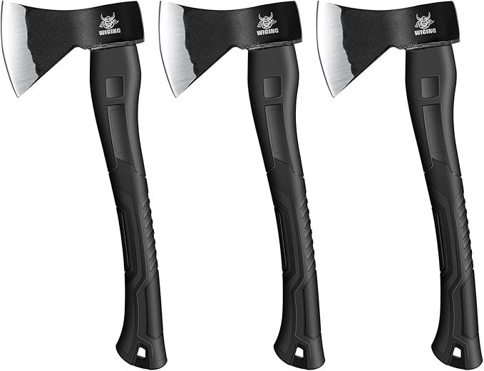 Throwing Axe - 3 Pack 15-inch Camping Hatchet Carbon Steel Splitting Axe Fiberglass Handle with Anti-Slip &amp Shock Reduction Grip for Axe Throwing Kindling Chopping and Wood Splitting
