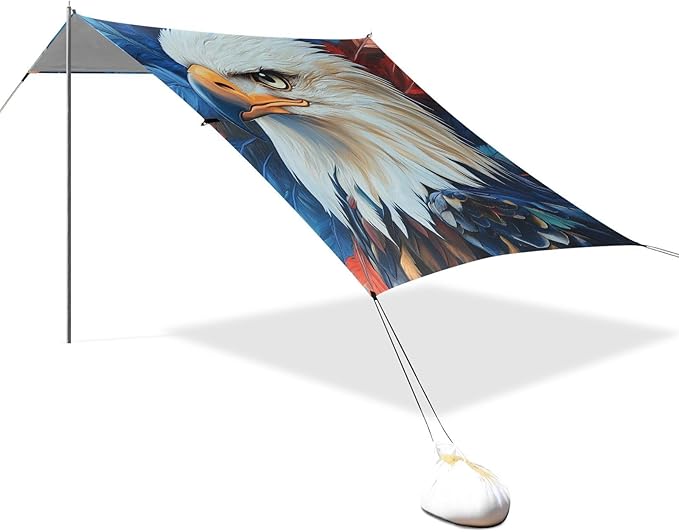 ALAZA America Color Eagles Feathers Beach Tent Sun Shelter Portable Canopy Sunshade for Outdoor Camping Picnics Backyard Fun 10x9 ft