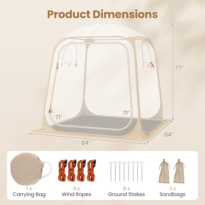 Goplus All Weather Pod Sports Tent for 2-4 People 7 x 7 FT Easy Setup Clear Bubble Tent with Floor Mat Camping Sun Shelter for Fishing Portable Outdoor Screen House with Carrying Bag