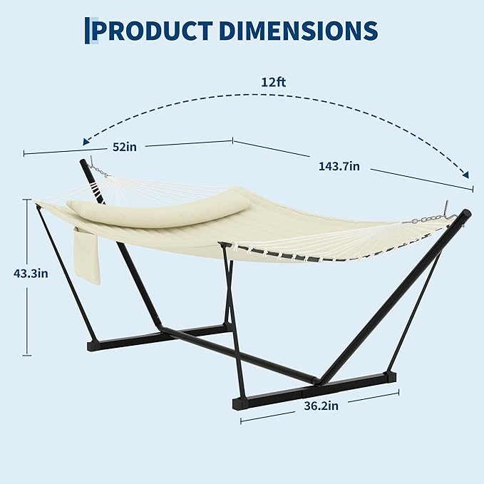 GarveeLife 2 Person Double Hammock with Stand and Pillow - 450 Lbs Capacity Heavy Duty Hammock with Balance Rope Large Outdoor Hammock for Patio Backyard Poolside