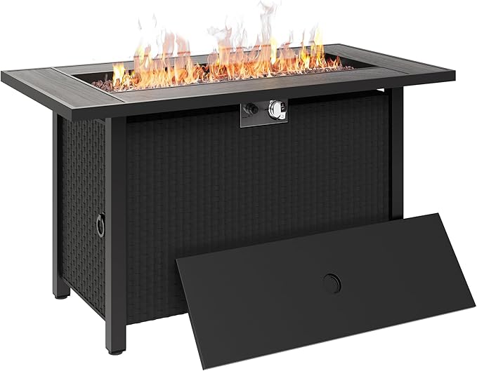 45 inch Propane Fire Pit Table 50000 BTU Outdoor Gas Fire Pit Table with Lid Waterproof Cover Rectangle Gas Firepit Table for Garden/Patio