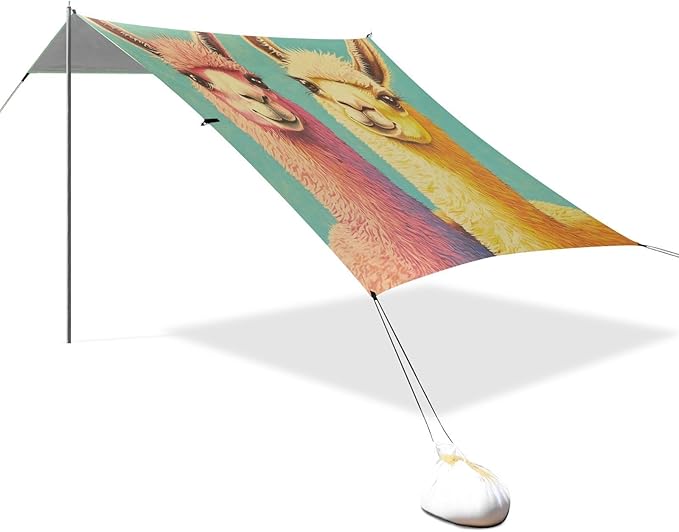 ALAZA Vintage Cute Colorful Lama Beach Tent Sun Shelter Portable Canopy Sunshade for Outdoor Camping Picnics Backyard Fun 10x9 ft