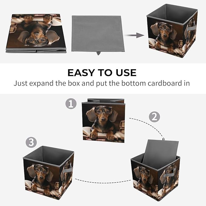 Dachshund Printed Foldable Storage Box 10.6 Inches Fabric Storage Box for Wardrobe Bedroom Utility Room