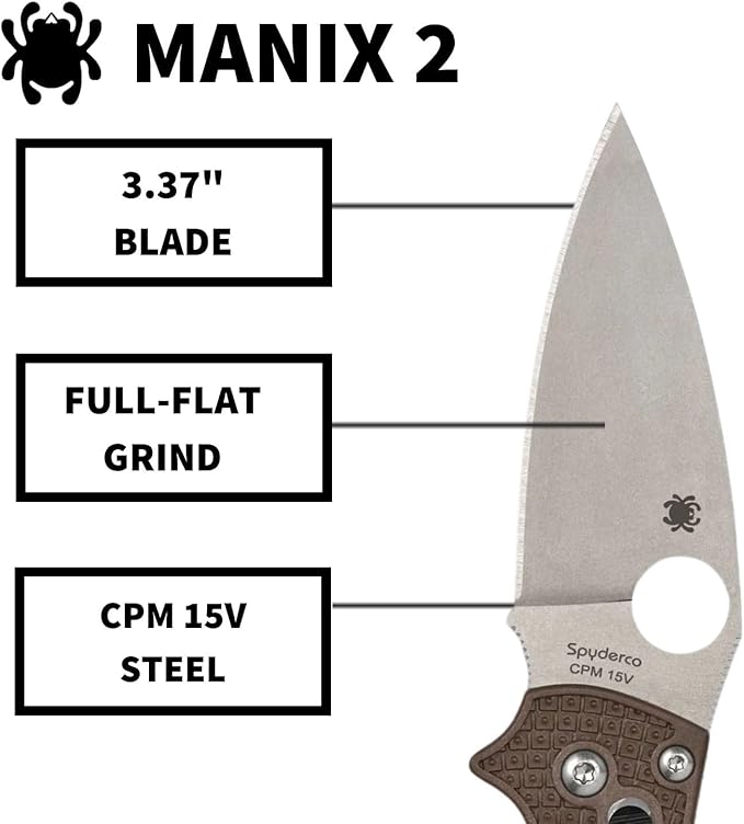Spyderco Manix 2 Lightweight Sprint Run Folding Pocket Knife with 3.3 CPM 15V Steel Blade and FRCP Handle - EDC Knife for Men and Women Perfect for Hunting Tactical - PlainEdge - C101PBN15V2