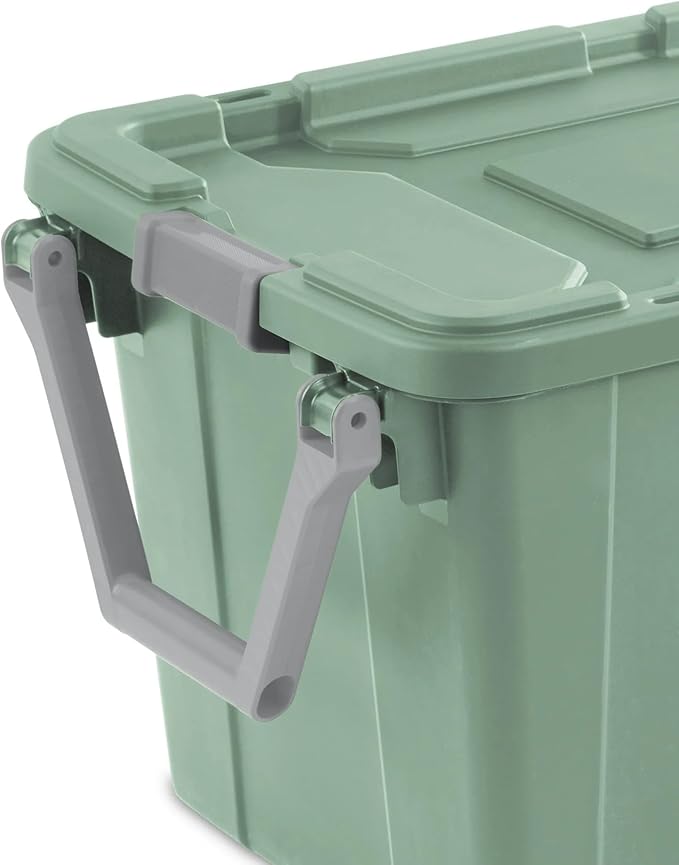40 Gallon Wheeled Industrial Tote Rugged Plastic Storage Bin Latch Lid Light Green 2 Count